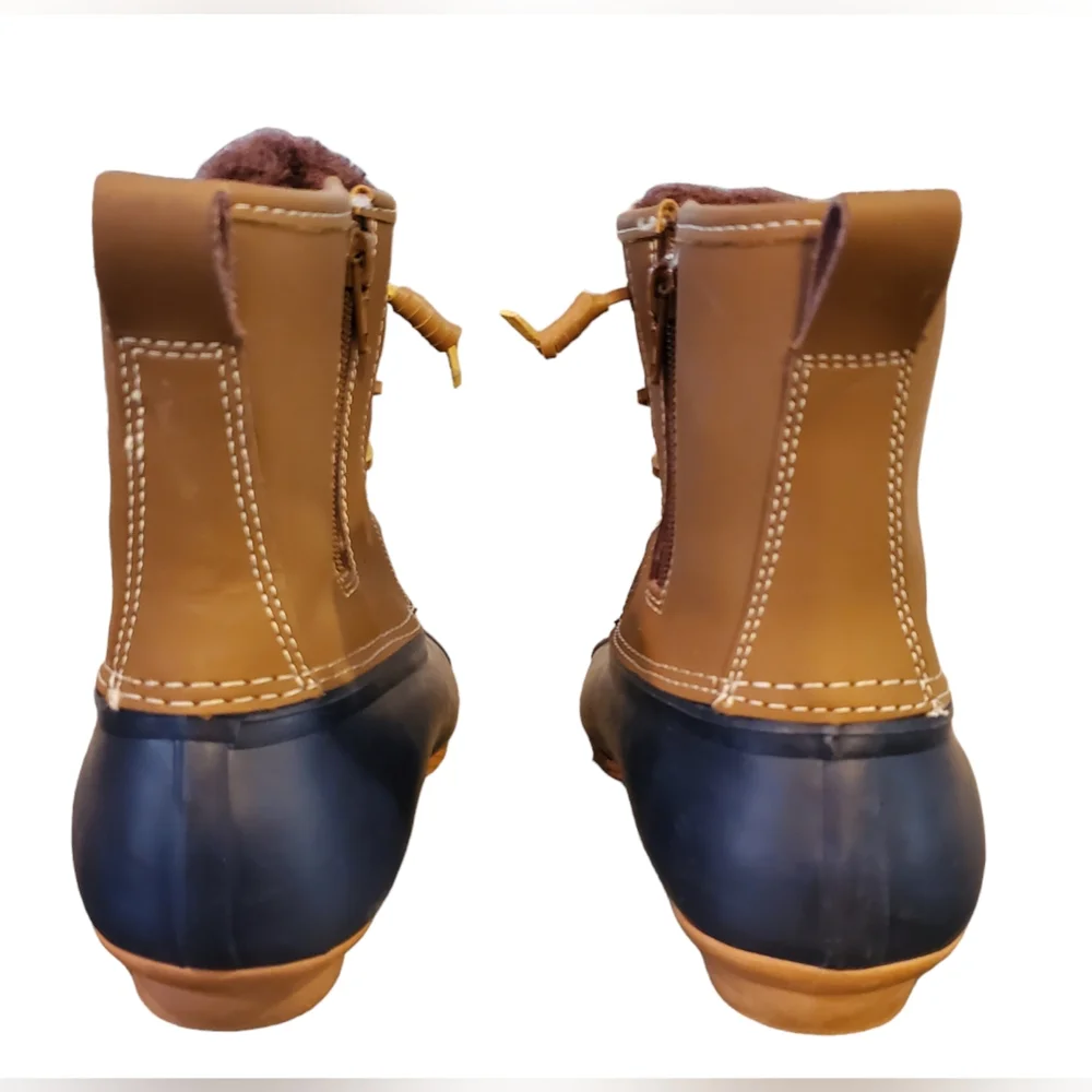 Serra Navy/Tan Rain Duck‎ Leather/Rubber Faux Fur Boots, 3M Thinsulate, Size 8